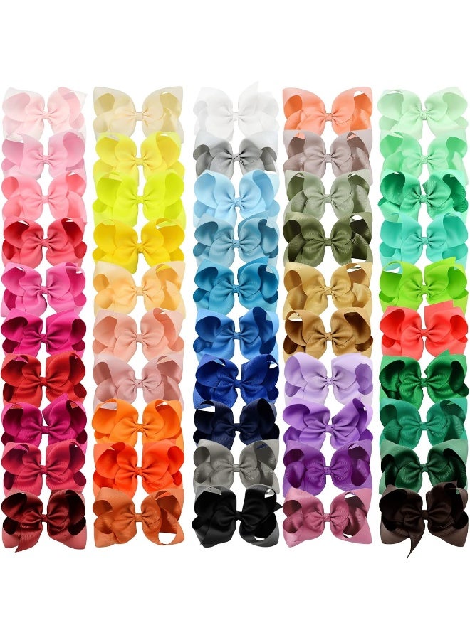 Tergy 50pcs 6 Inches Large Hair Bows Alligator Clips Grosgrain Ribbon Hair Barrettes Accessories for Toddlers Teens School Girls - Image 1